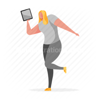 woman, tablet, electronic, device